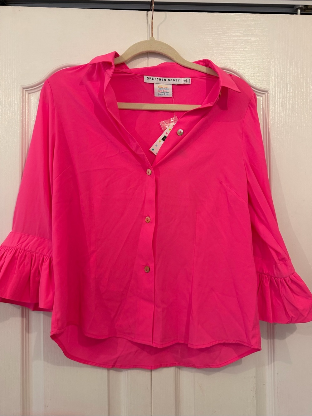 NWT $129 Gretchen Scott Priss Chiffon Blouse Shocking Pink Sz Small
